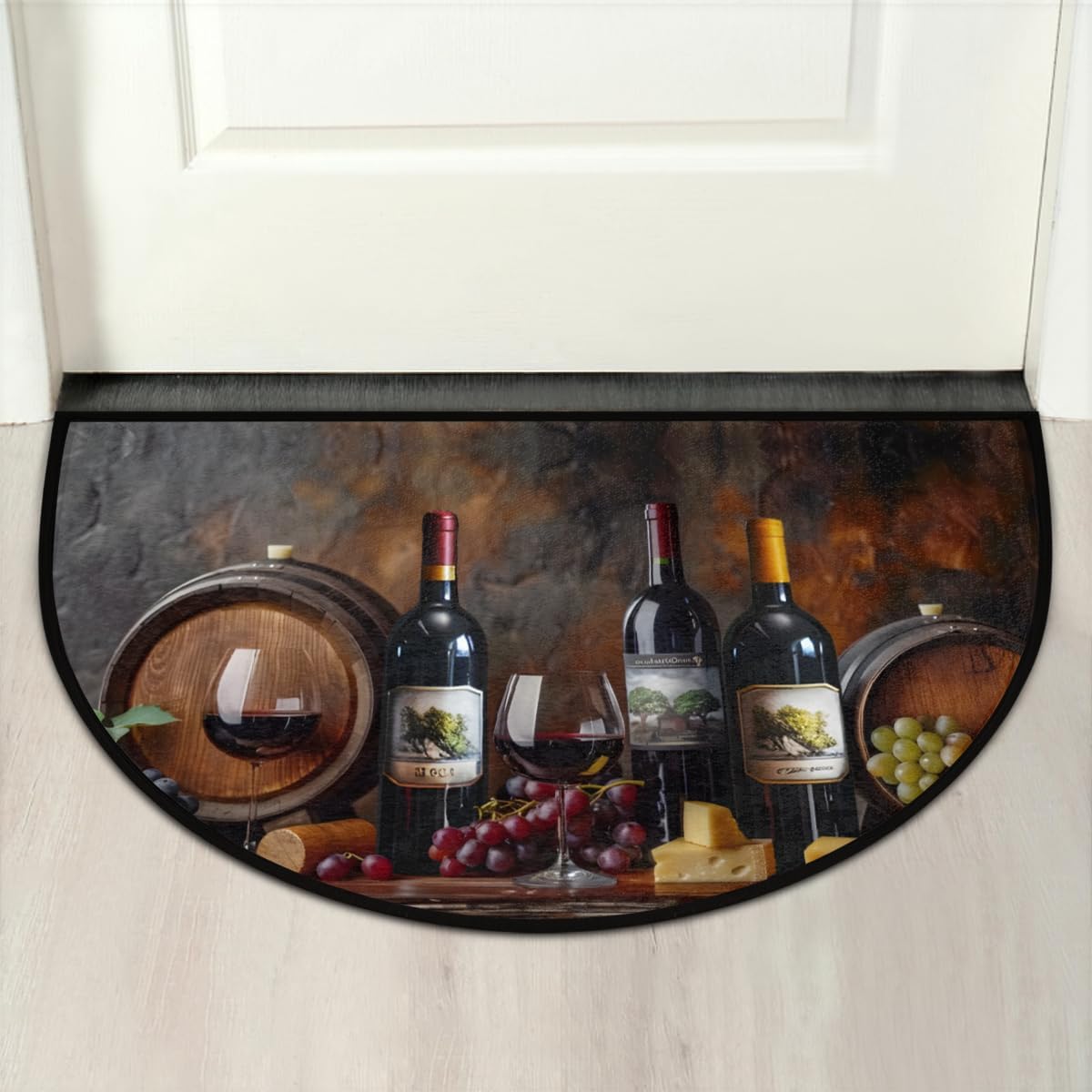 Half Round Door Mat,Wine Grape Non Slip Absorbent Entrance Doormat,Welcome Mat for Front Door,Low-Profile Semi Circle Floor Mats Area Rugs for Home Kitchen Garage Patio,36" x 24"