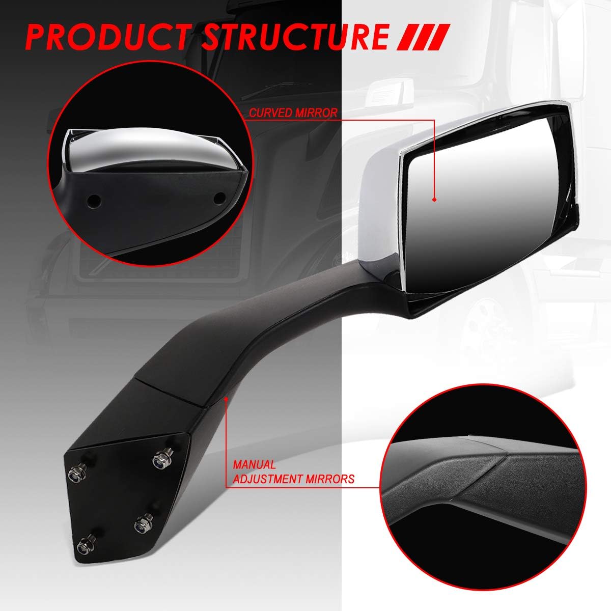 Auto Dynasty LED Sequential Turn Signal Manual Adjust Rear View Side Hood Mirrors Compatible with Volvo VN Series 2004-2017, Driver and Passenger Side, Polished Chrome