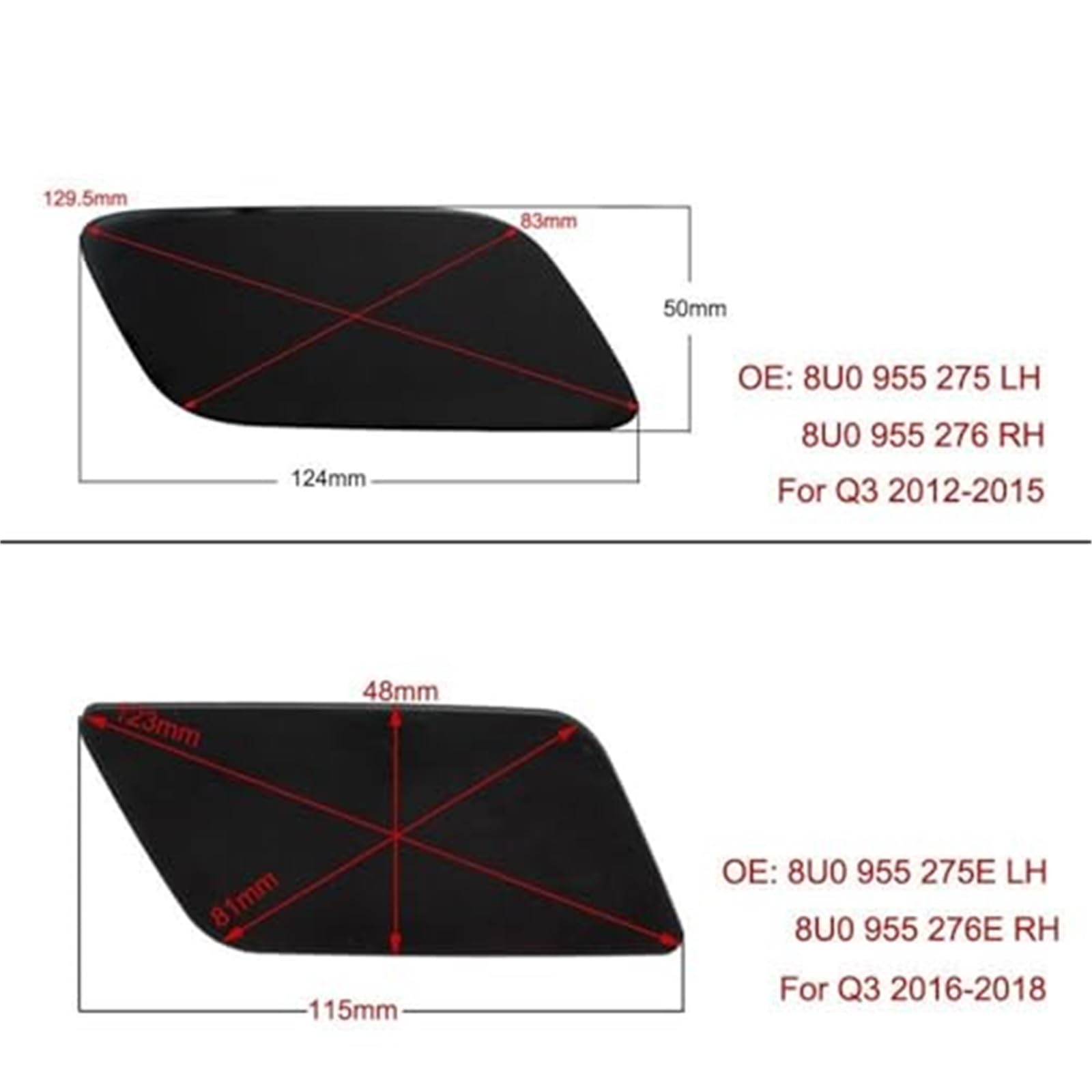 Paraurti anteriore Faro Lavafari Ugello Jet Cap Copertura 8U0955275 8U0955276 Gruppo tappo lavafari BLACK RIGHT