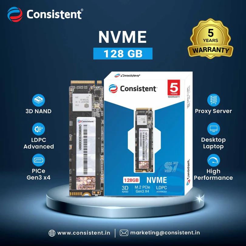 Consistent 128GB NVMe PCIe M.2 SSD 2280