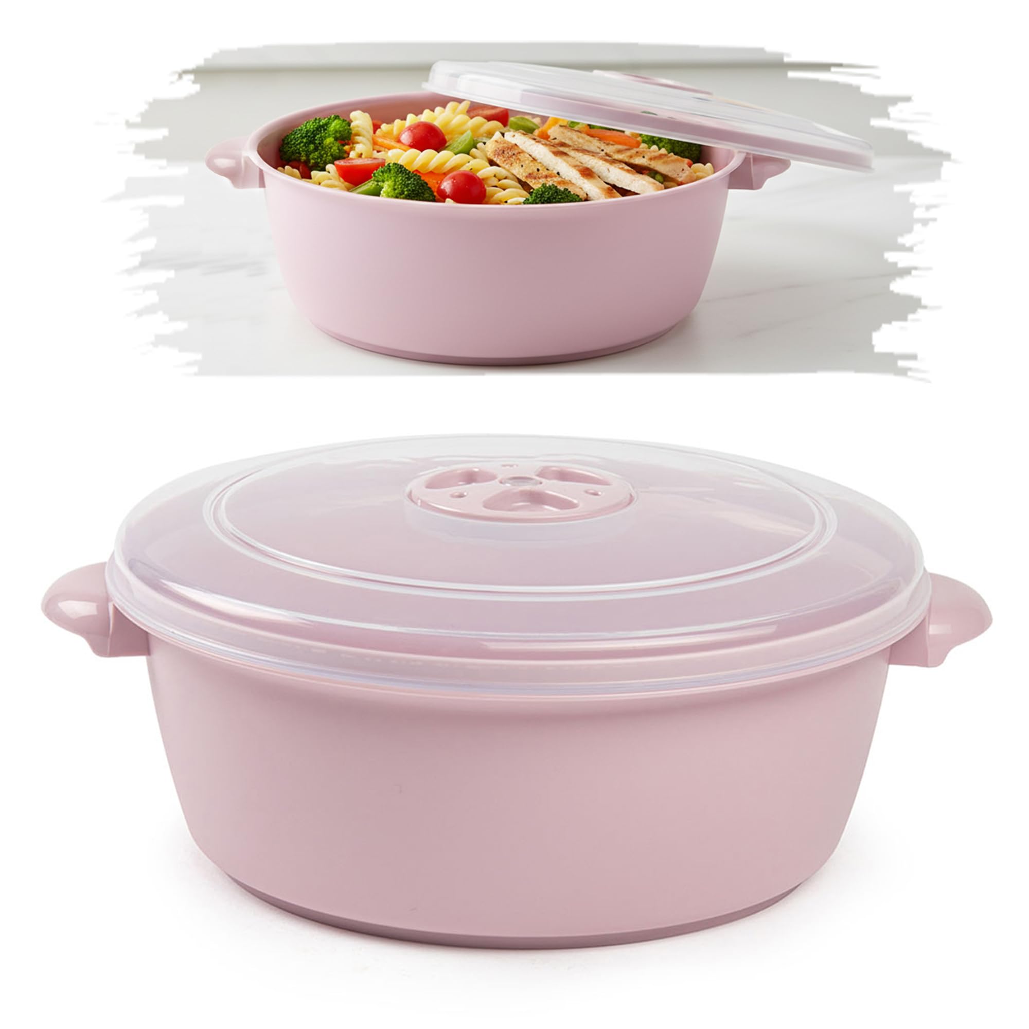 Plastic Freezer Microwave Pot Food Storage Container Tub with Ventilated Lid Heating Food, Steam Release Vent, Kitchen Air-tight Food Storage Box (1.5L - Pink)