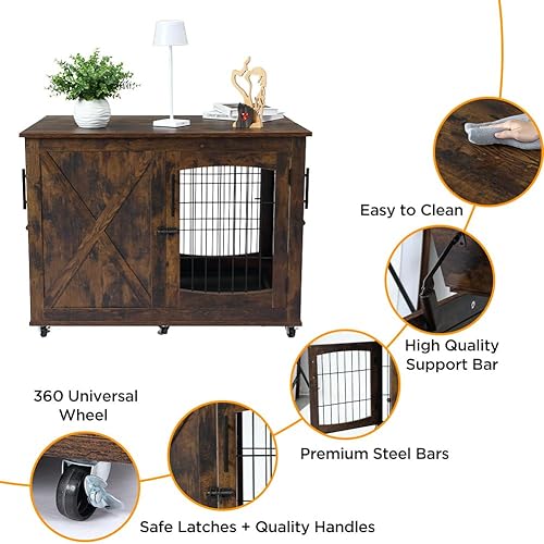Miniatura 3 de Muebles de jaula para perros con bandeja, mesa de madera para perros con 4 puertas, perrera con divisor, jaula para perros, mesa auxiliar auxiliar