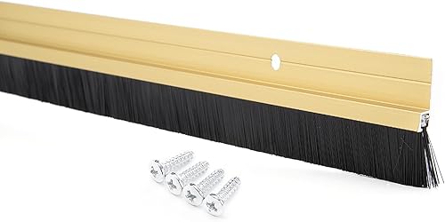 Miniatura 11 de uxcell Barrido inferior de la puerta aleación de aluminio en tono dorado con cepillo suave de silicona PP negro de 2 pulgadas, 39 pulgadas x 2.6