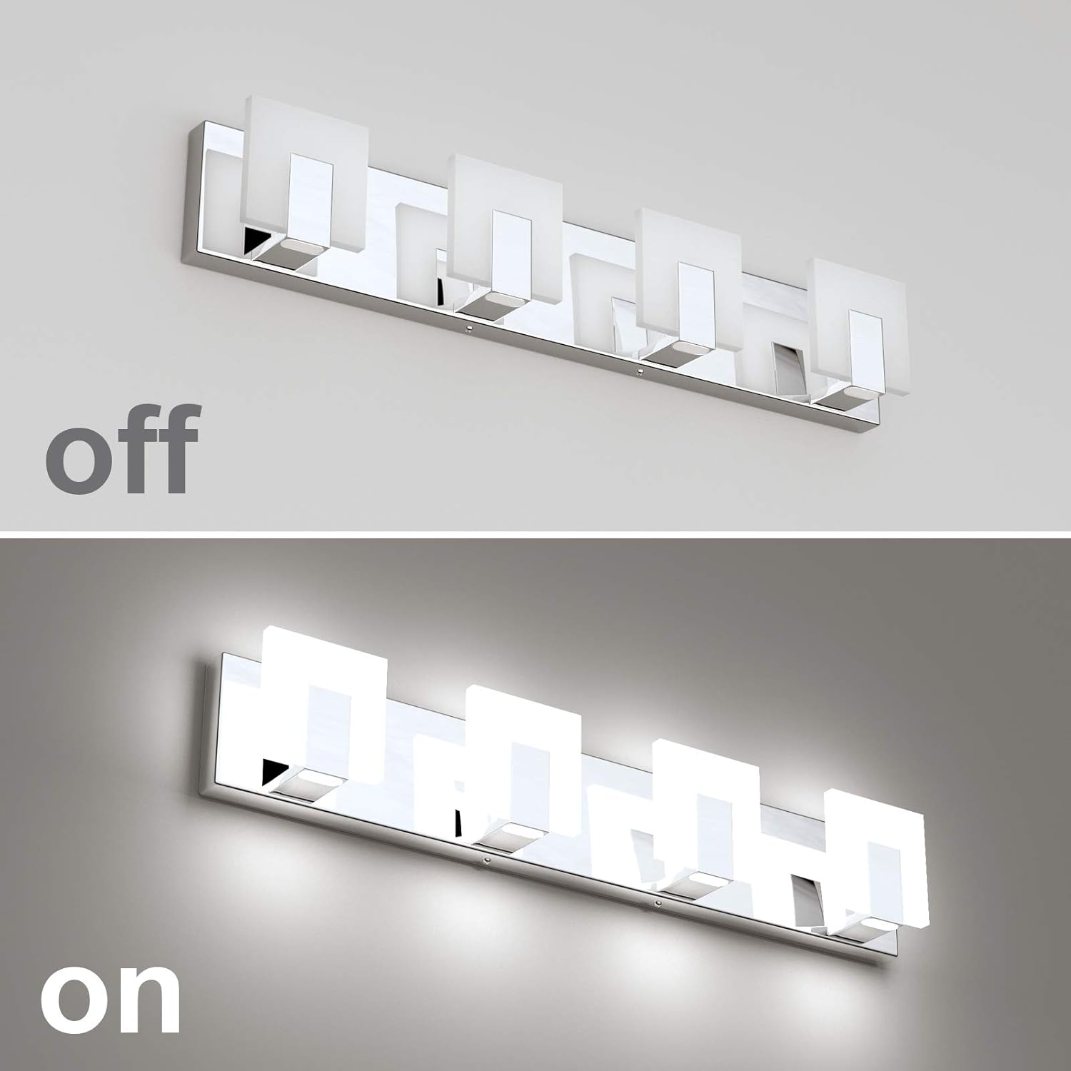 Aipsun 4 Lights Modern LED Vanity Light for Bathroom Frosted White Acrylic Chrome Up and Down Bathroom Wall Light Fixtures Over Mirror(White Light 6000K)