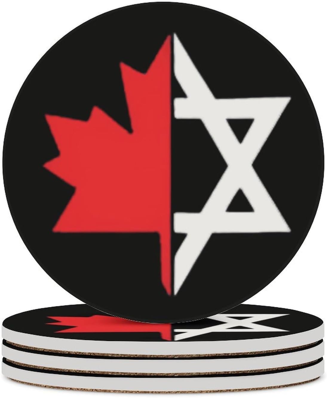 Israel Canada Flag Funny Round Ceramic Coasters for Drink Absorbent Cup Holders Tabletop Protection
