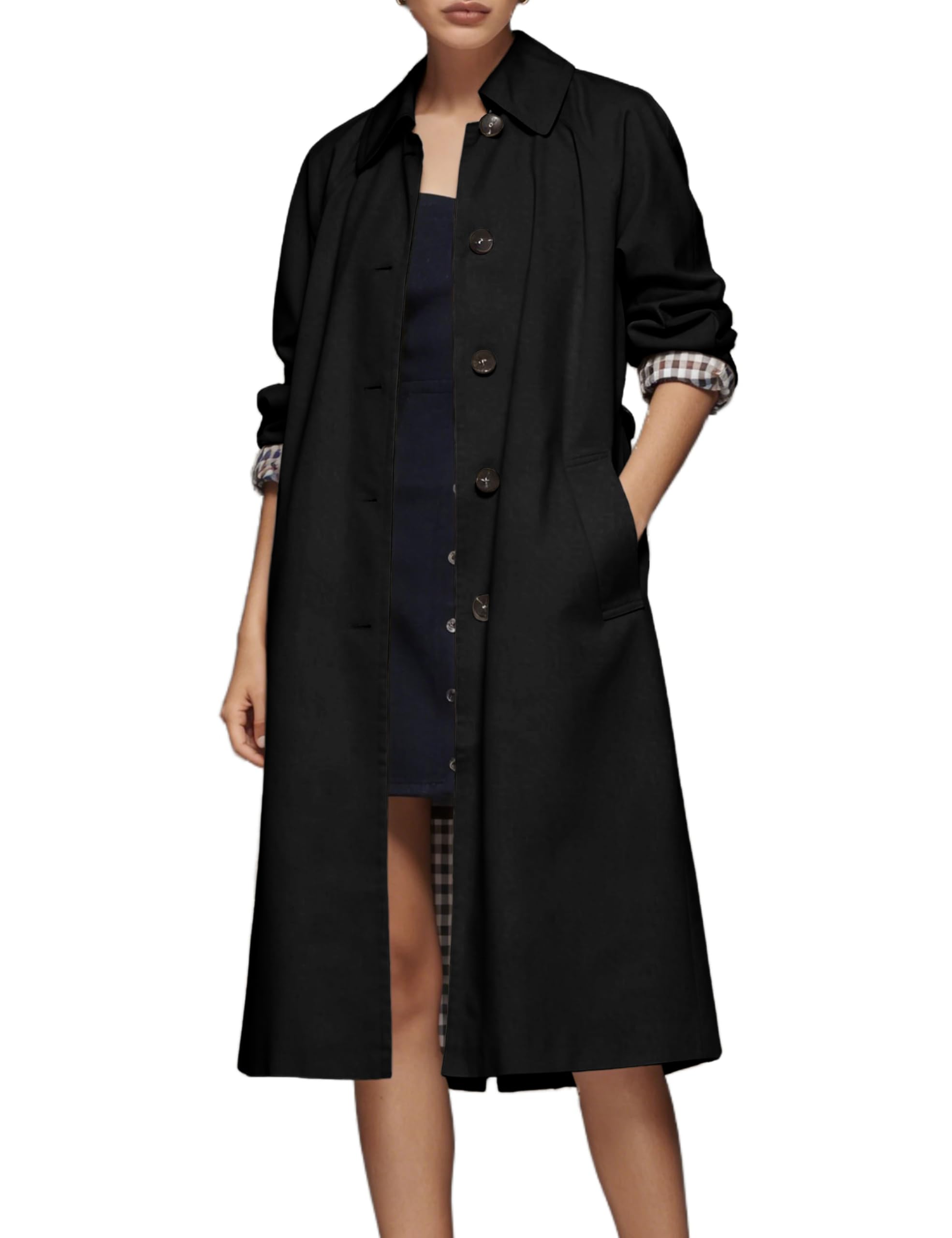 Dqbeng Women Trench Coat Long Single Breasted Lightweight Spring Coat Classic Mid Length Jacket for Work Casual Travel
