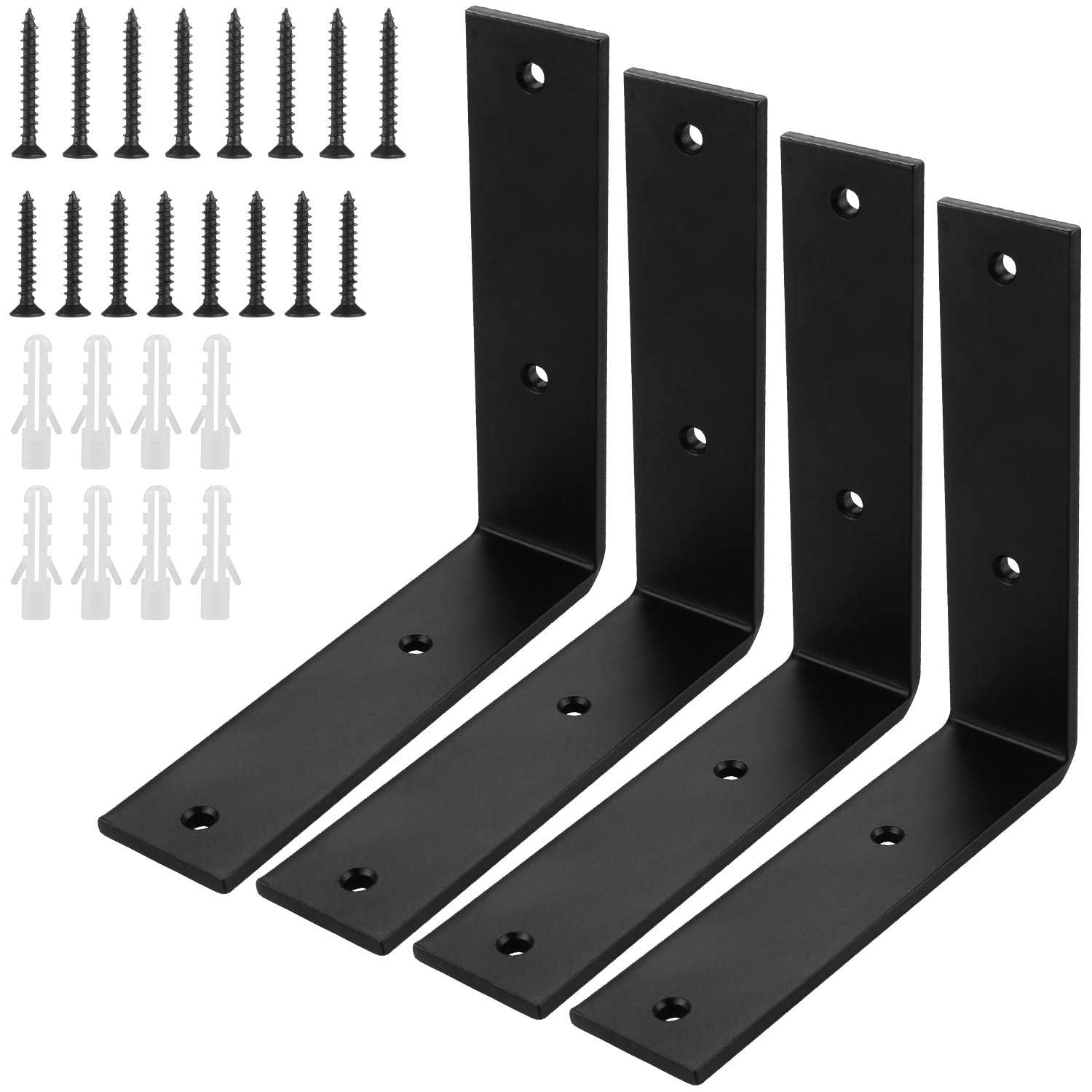 ASelected Zestaw 4 kątowników do montażu czarny 150x150x38x5mm z 16 śrubami