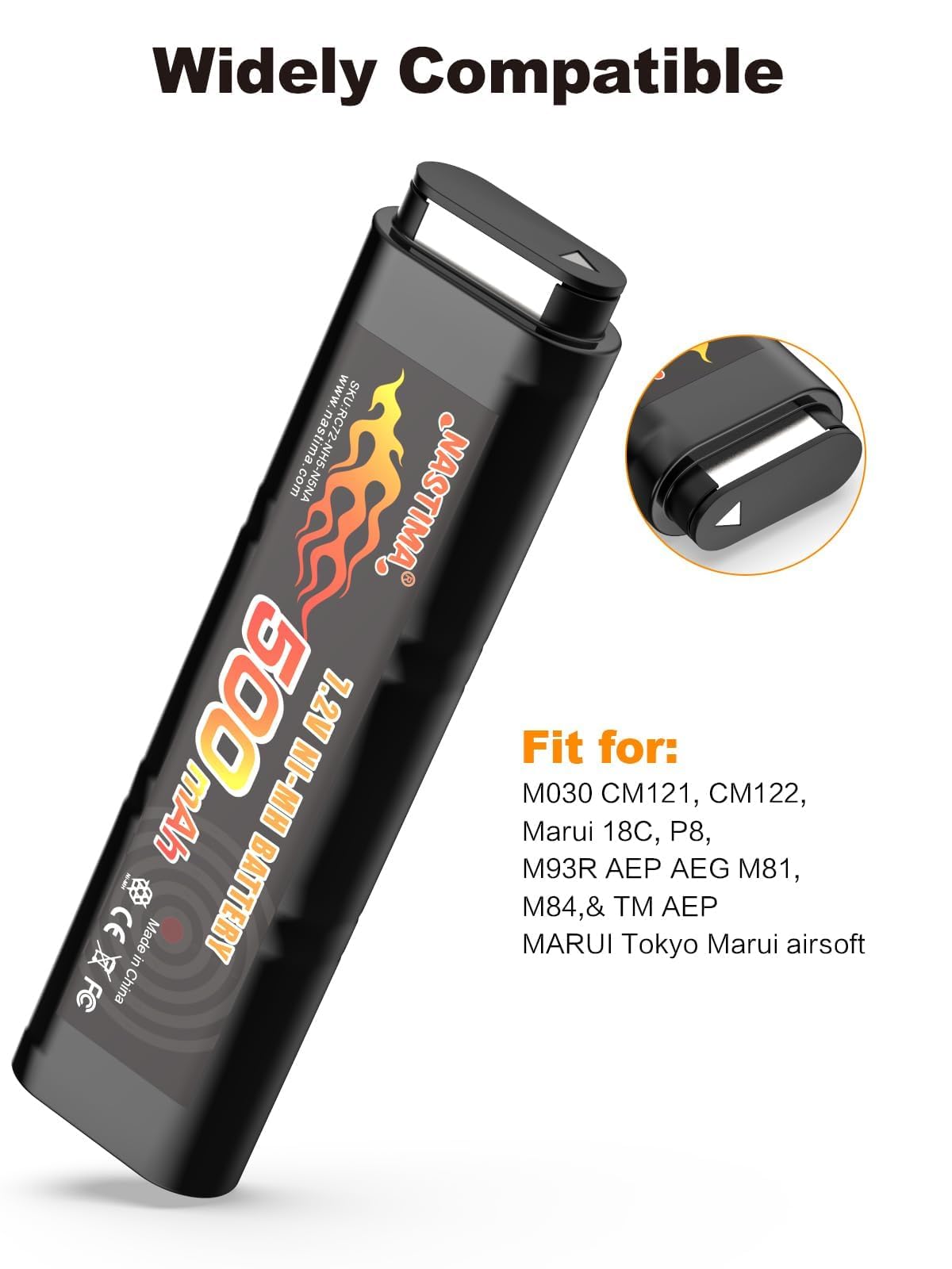 NASTIMA 2/3N 7,2V 500mAh Batteria Ni-MH per CM030 CM121, CM122, CM123, Marui 18C, P8, M93R AEP AEG M81, M84 e TM AEP Pistole Softair