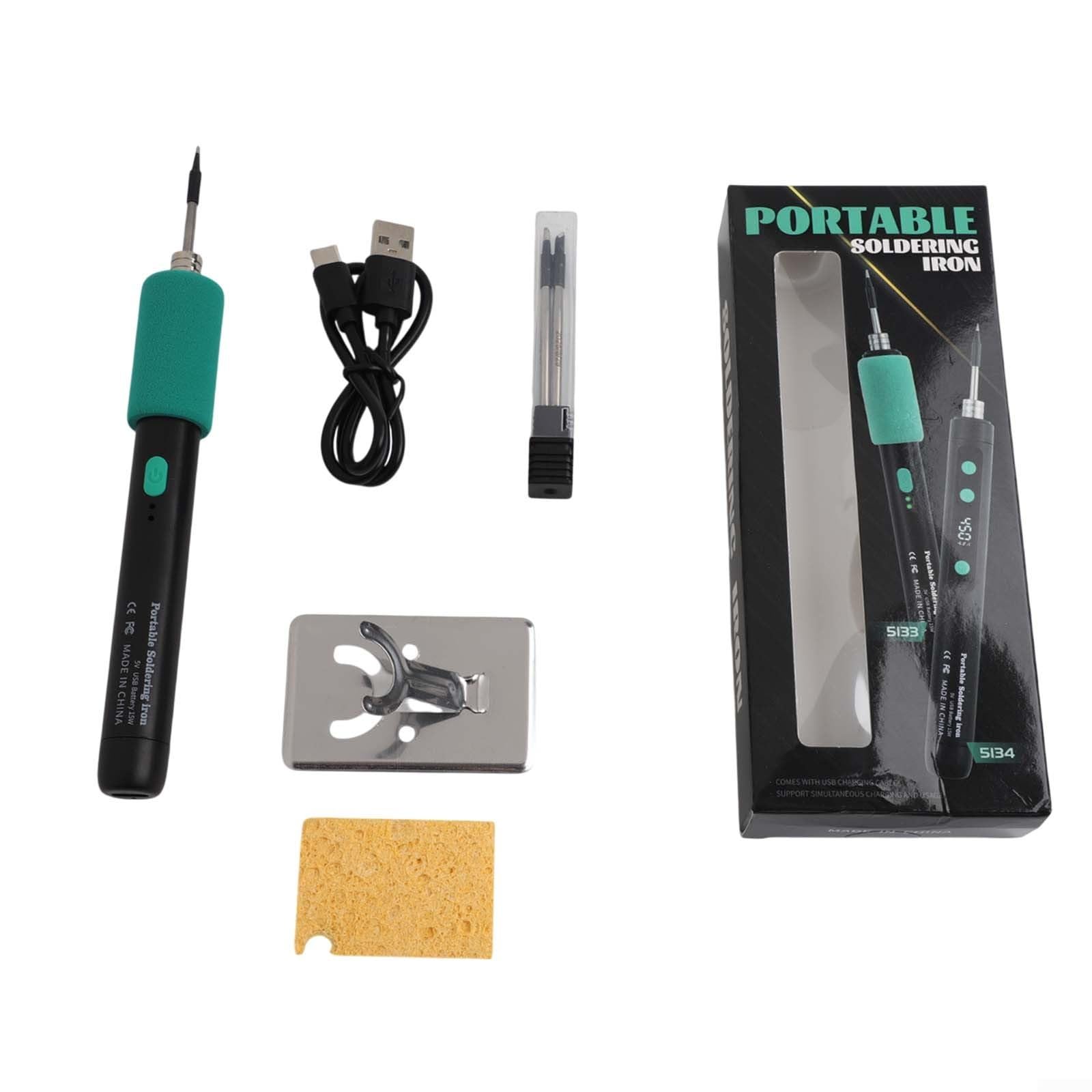 Cordless Soldering Iron Kit with Fast 8s Heat Up, USB-C Rechargeable, Adjustable 180-450°C Temperature, 3 Interchangeable Tips for DIY Repairs, Electronics(B)