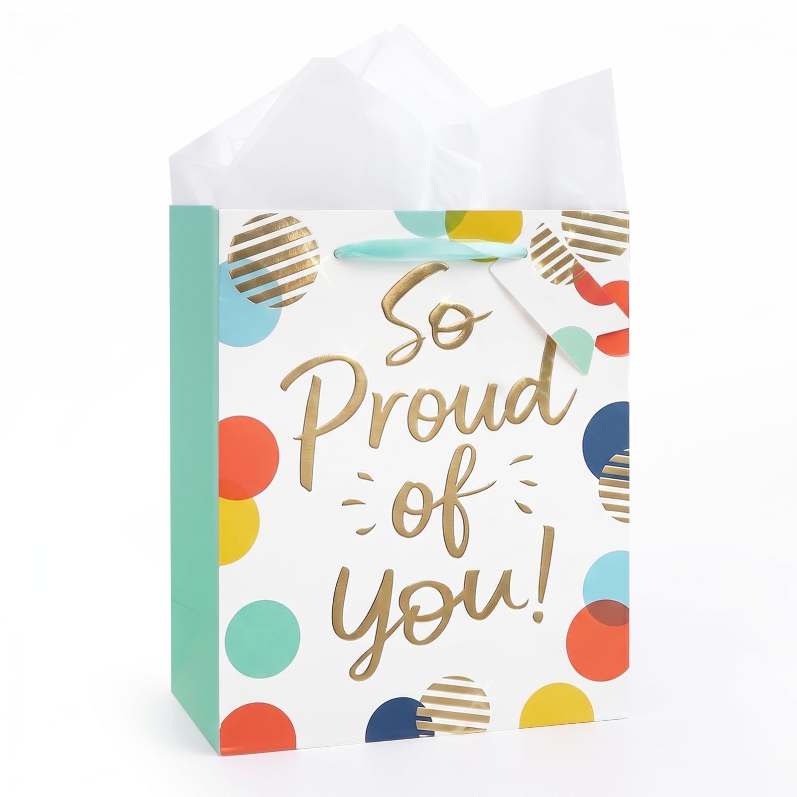 Graduation Gift Bag, So Proud of You, Congratulations on GCSE A Level, High School Leavers Gift Bag with Tag and Tissue Paper