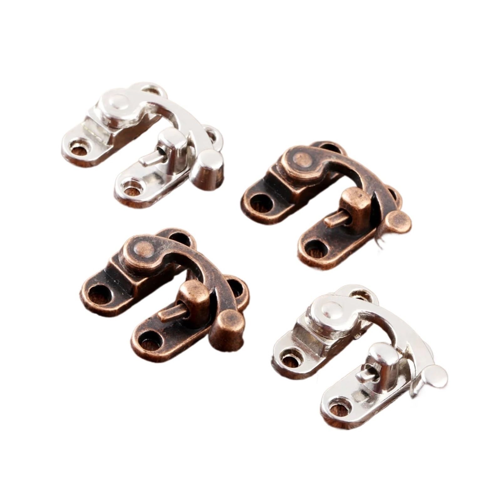 FENG GUO 2Pcs 29 * 33mm Silver/Red Copper Box Latch Hasps Lock Catch Latches Jewelry Wood Box Suitcase Buckle Clip Clasp Furniture Hardware(Silver)