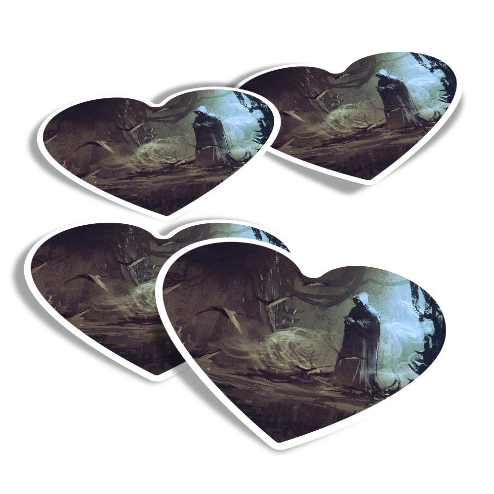 Destination Vinyl Ltd Multicolor Vinyl Heart Stickers (Set Of 4) - Creepy Grim Reaper Horror Fantasy Fun Decals For Laptops,Tablets,Luggage,Scrap Booking,Fridges #14097