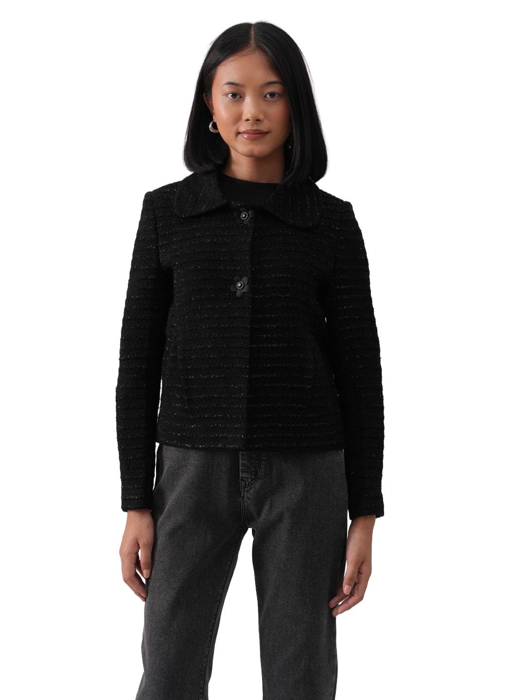 crimsoune club Women's Black Jacquard Coat-picture-32