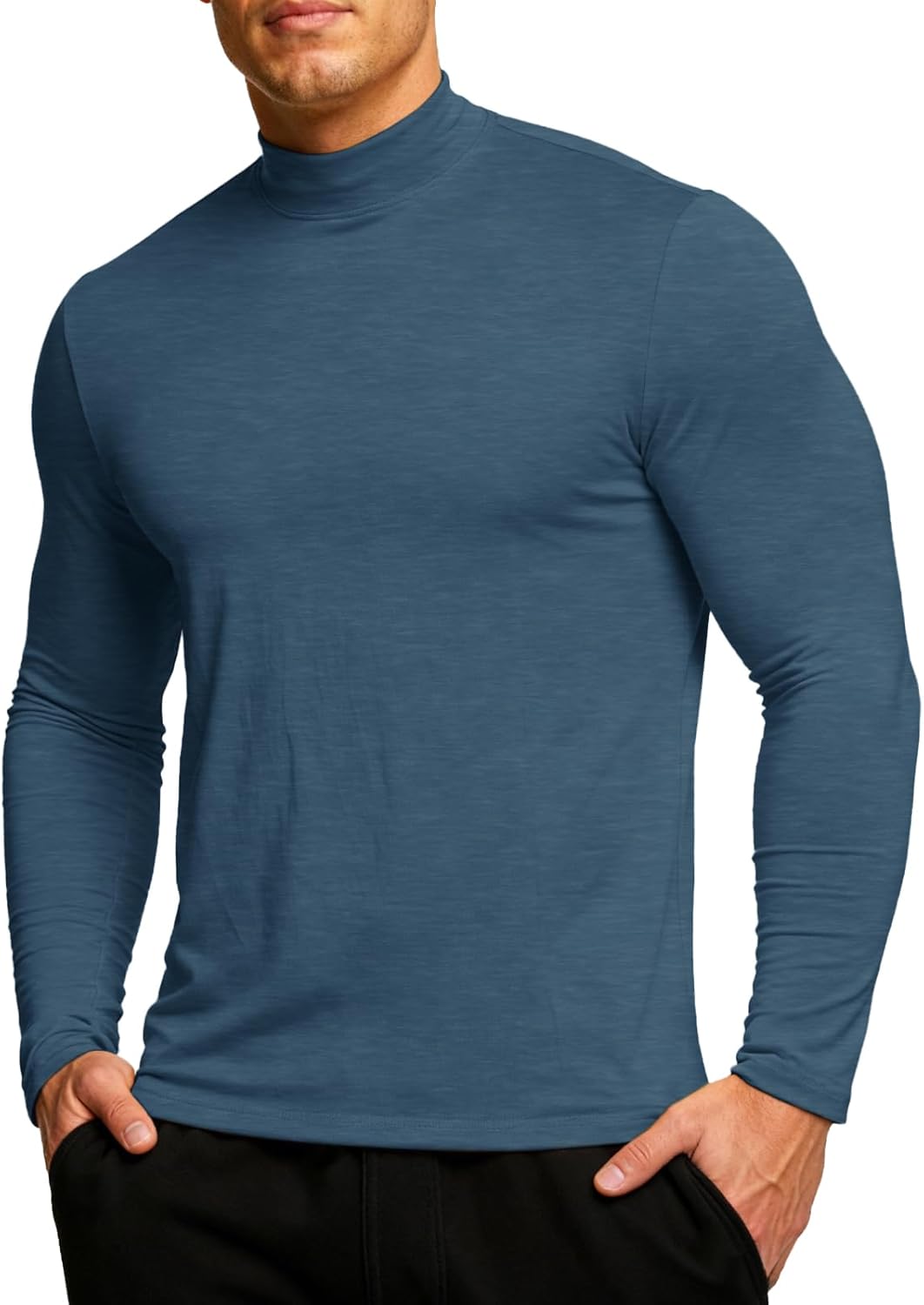 Men's Mock Turtleneck Long Sleeve Fitted Tee Shirts High Neck Base Layer Thermal Tshirt Triblend