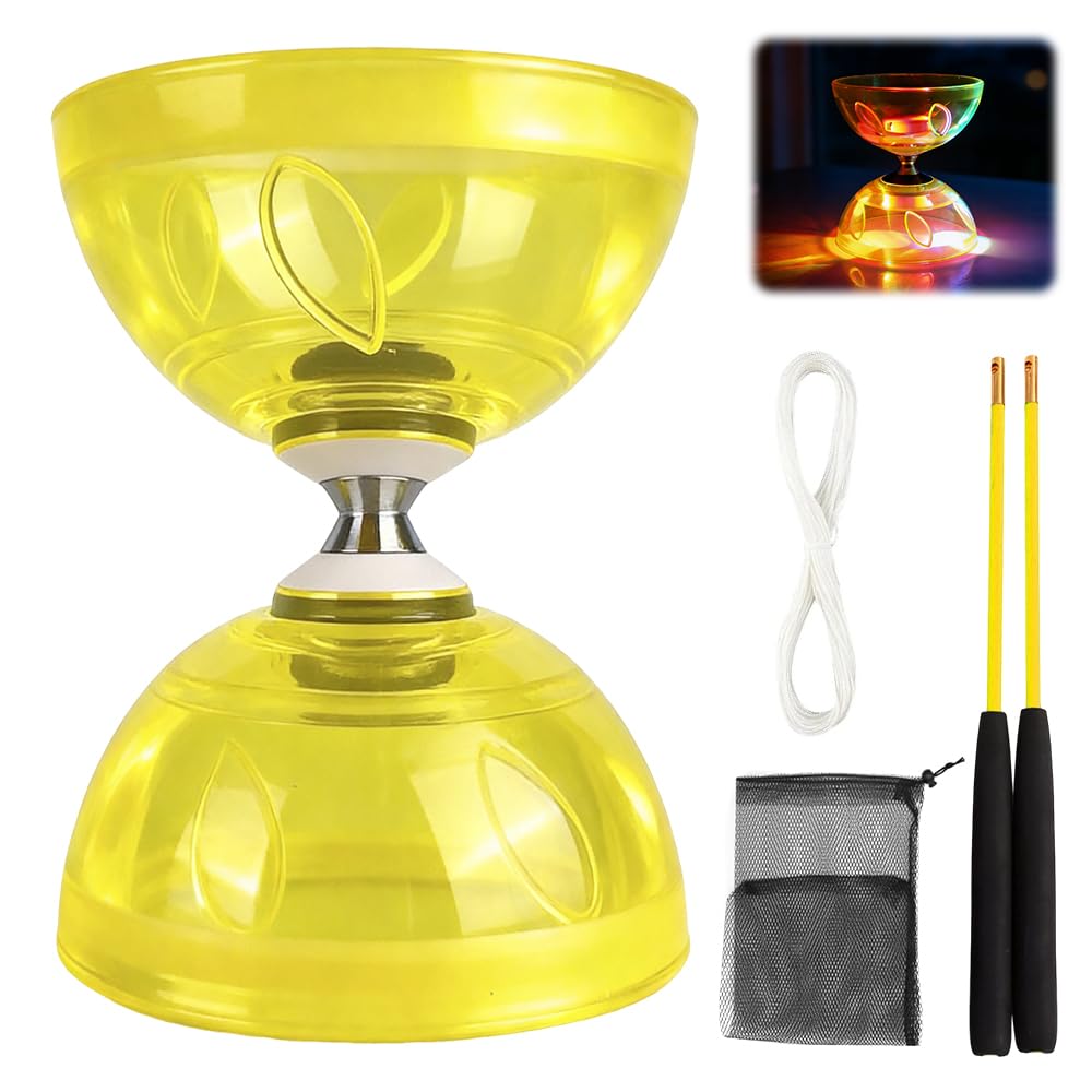 ZMCVOE Diabolo Ball Bearing, Diablo Juggling with 10M Rope, LED Diabolo Diabolo Juggling Set for Outdoor Sports, Yellow