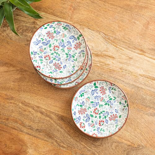 Image of ExclusiveLane 'Spring Garden' Handcrafted Ceramic Quarter Plates Small Side Snack Plates (Set of 4, Microwave Safe, Dishwasher Safe)
