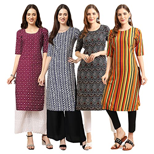 Image of Pinkmint Women's Crepe Digital Print Straight Kurta [Pack of 4]