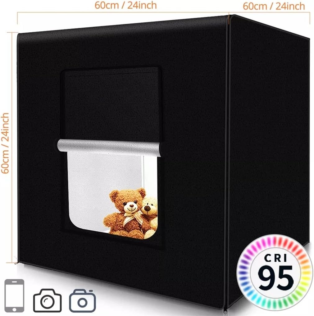 Photography Studio Lightbox 60 Cm 48W Photo Light Tent Tabletop Shooting SoftBox with 3 Colors Background Photo Box (D 60 * 60 * 60cm)