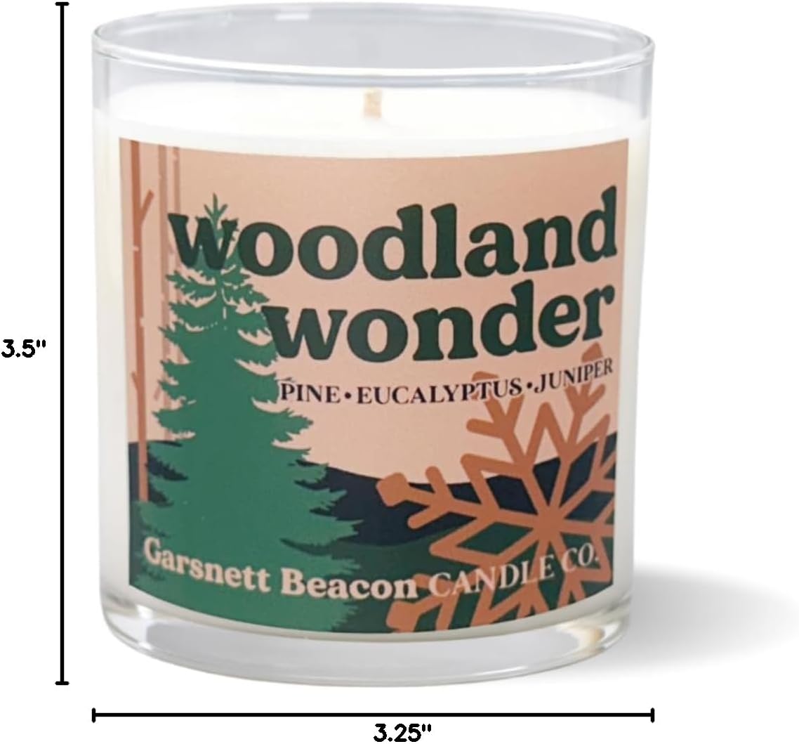 Woodland Wonder Scented Soy Candle | Pine, Fir, Juniper Scented Christmas Candle for Home, Office | 100% Natural Soy Wax - 60+ Hour Burn Time | Handcrafted by Garsnett Beacon Candle Co.