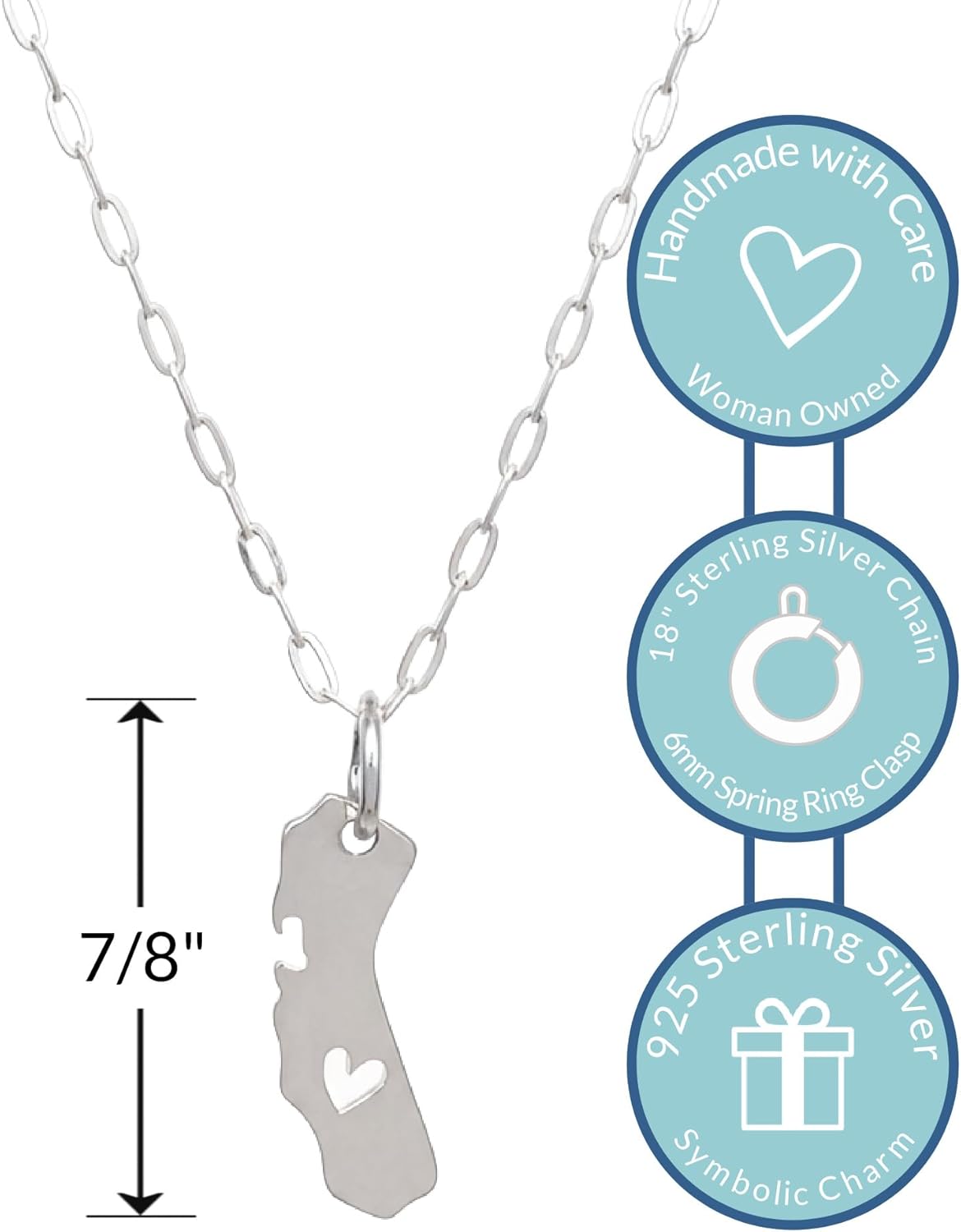 EnCharmed Sterling Silver Heart of California Charm Necklace, West Coast Girl Golden State Pendant Jewelry, 18" - Image 2