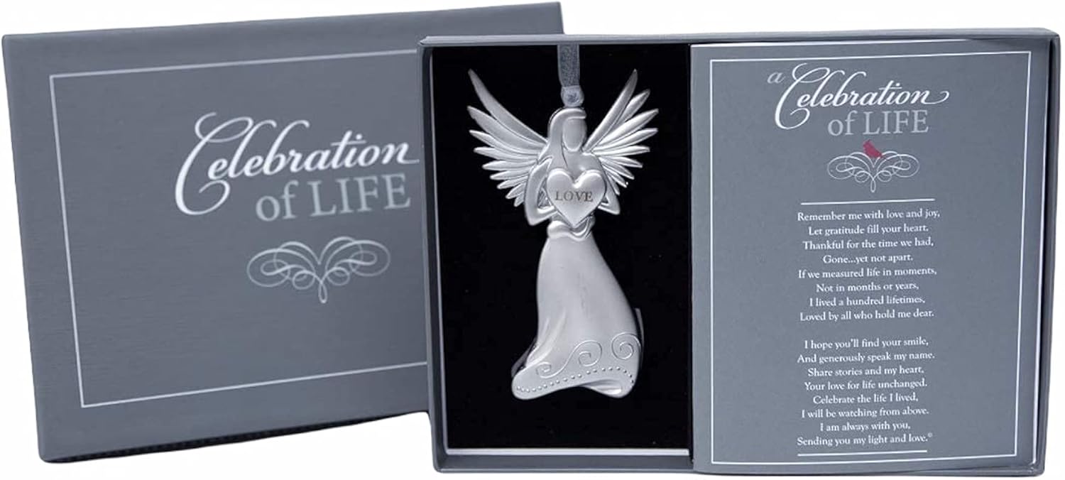 Condolence Gift Set - Celebration of Life Memorial Ornament and Always in Your Glass Cross with Heartfelt Condolence Sentiments- Sympathy Gift for Family & Friends