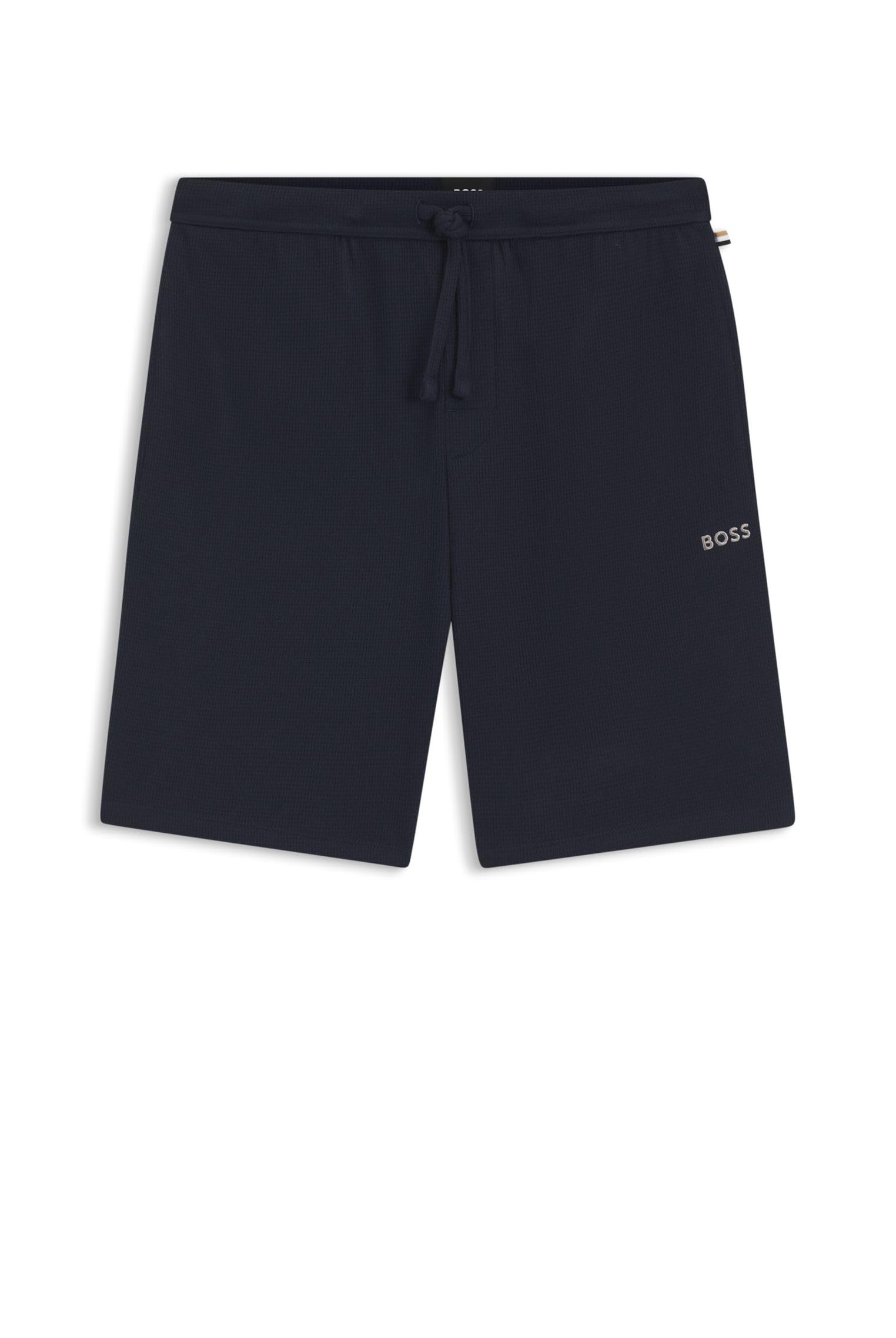 BOSS Mens Waffle Shorts Embroidered-logo pyjama shorts in stretch cotton