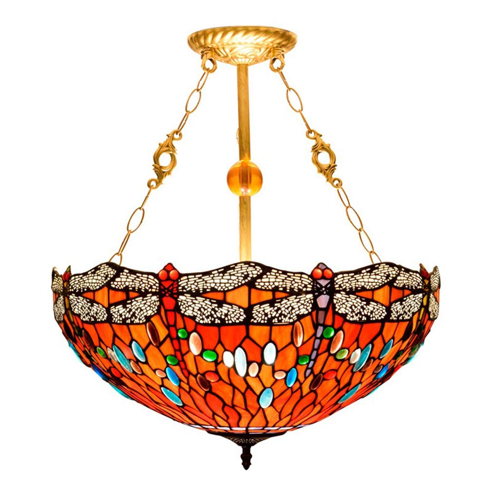YNIYUJKL Dragonfly Pendant Light, Tiffany-Style Anti-Chandelier Lighting, 20-Inch Stained Glass Ceiling Hanging Lamp For Restaurants, Cafes