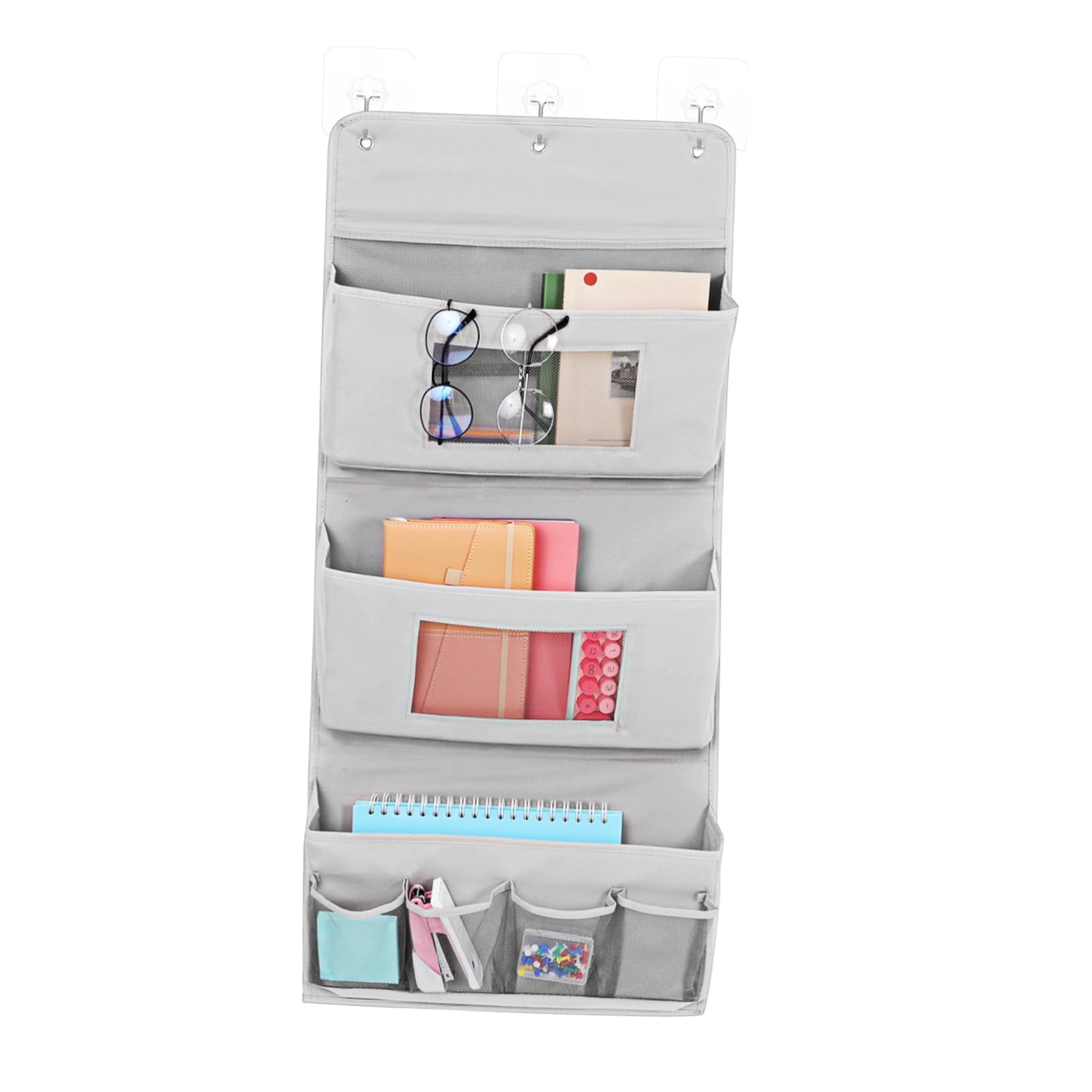 Organizer da Appendere per Porta, Borsa Portaoggetti Grigio Tasche e Fori Multipli, Lavabile, Salvaspazio per Bagno e Camera da Letto