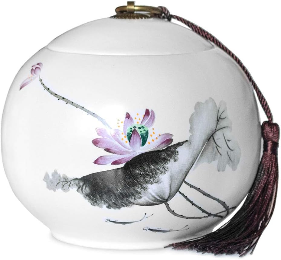 Dahlia White Porcelain Tea Canister for Loose Tea, Airtight Jingdezhen Tea Caddy, Purity Lotus 1000 ML