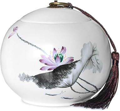 Dahlia White Porcelain Tea Canister for Loose Tea, Airtight Jingdezhen Tea Caddy, Purity Lotus 1000 ML