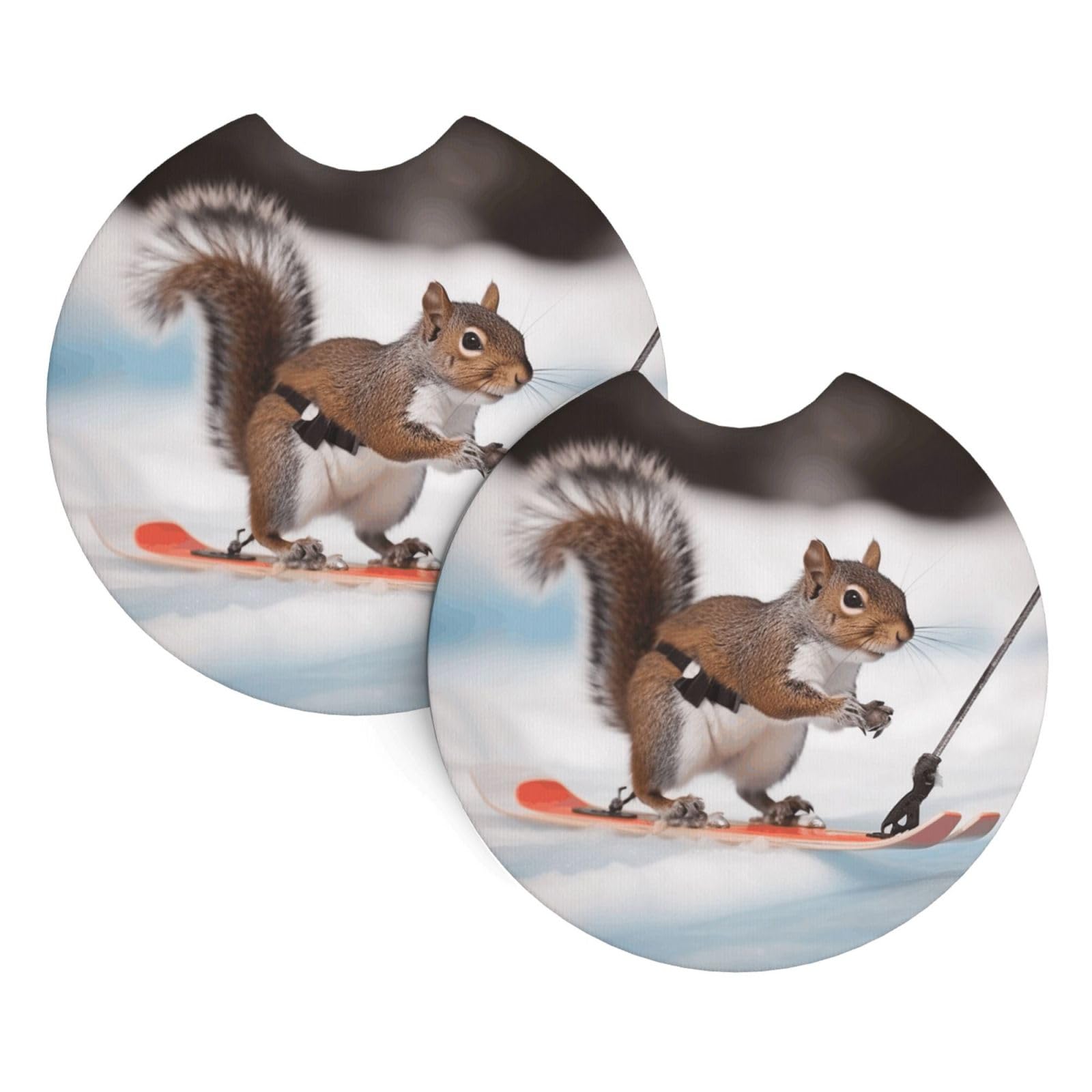 2PCS Car Coaster for Cup Holders Universal Auto Cup Mat Skiing Squirrel Cup Coaster Pad 2.7" Waterproof Neoprene Non-Slip Cup Holder Coasters Car Interior Accessories for Women Men