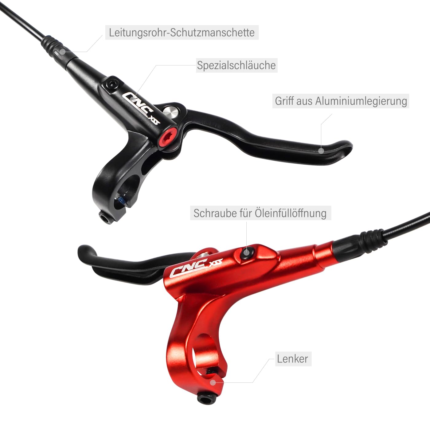 Hydraulische Benbremse Fahrrad,Hydraulik Bremsen Set,Hydraulisch Scheibenbremse Vorne Rechts 800mm, Hinten Links 1450mm,Hydraulische Scheibenbremsen für MTB/BMX/Rennrad/Mountainbike.