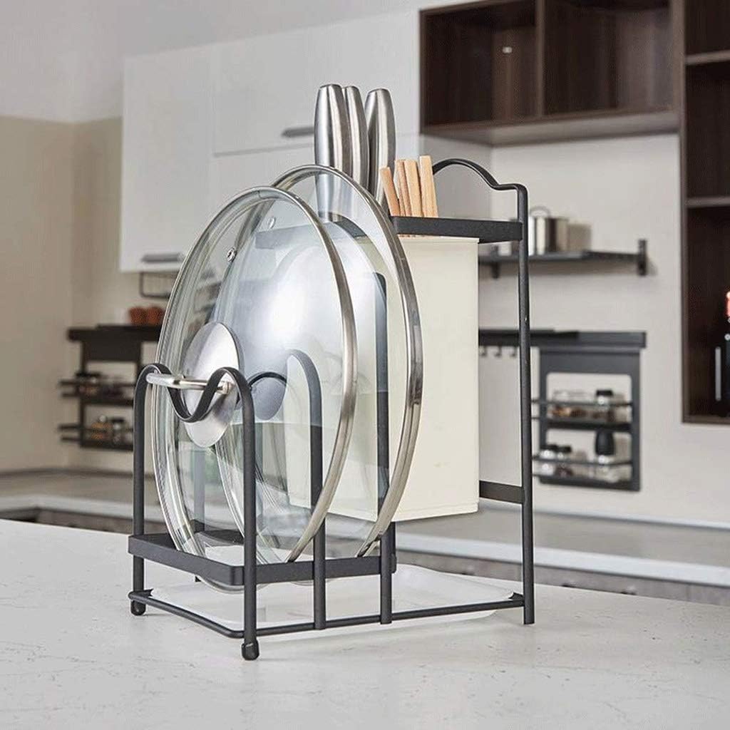 Stainless Iron Cutting Board Holder,Lid Holder,Pot Lid Rack Organizer Kitchen Cabinet Rack Storage (Black)