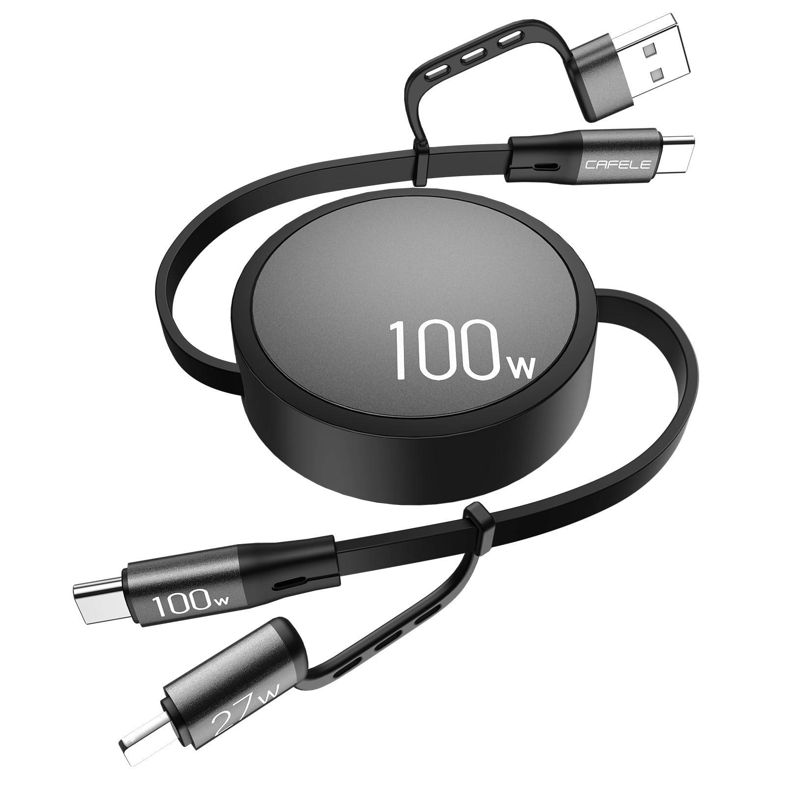 Câble USB-C Rétractable 3 En 1 Charge Rapide 100W PD3.0 - Noir - Pour Smartphone - Neuf
