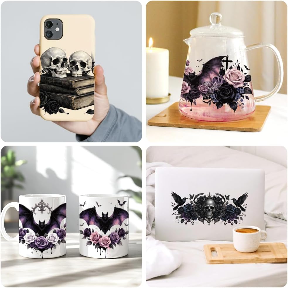 Peacoblue Gothic Raven Rose UV DTF Cup Wraps, 10 Sheets Transfer Sticker