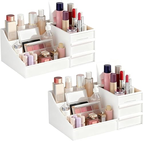 Miniatura 9 de Organizador de maquillaje con cajones, organizador de cosméticos para tocador de baño, organizador de maquillaje de gran capacidad para cuidado de