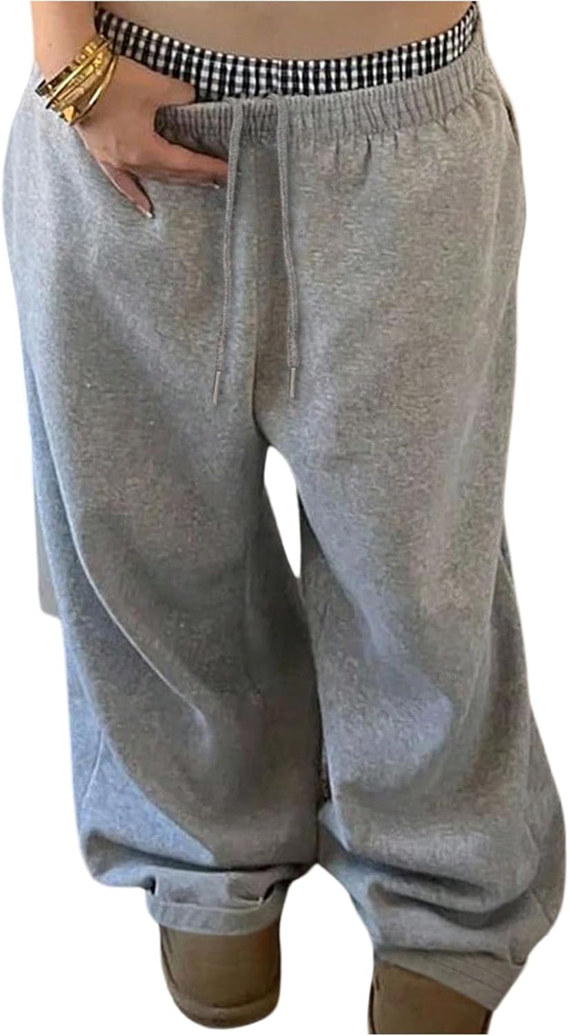 Women's Wide Leg Sweatpants Loose Athletic Pants Drawstring Waisted Casual Trousers