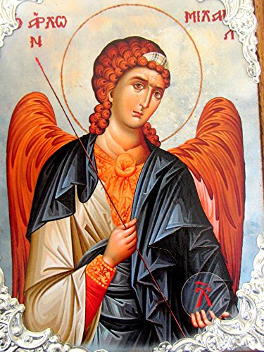IconsGr Wooden Greek Christian Orthodox Wood Icon of Archangel Michael / AM30, Blue, 15L x 11W cm - Image 4