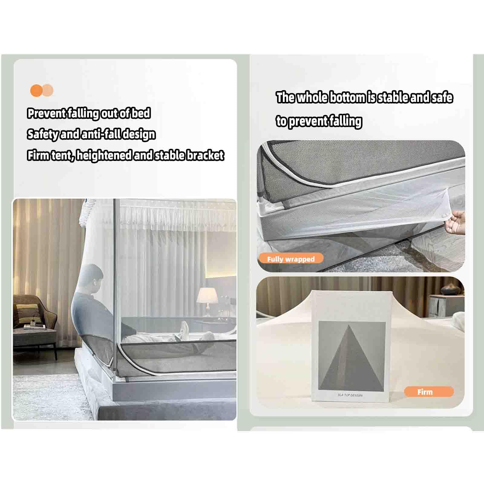 JUSHZ Moustiquaire De Lit Mousticaire Moustiquaires Lit Double De Lit Simple avec Cadre 2 Places 1 Place Carré été avec Fond Fermeture éclair (200x220cm,White)