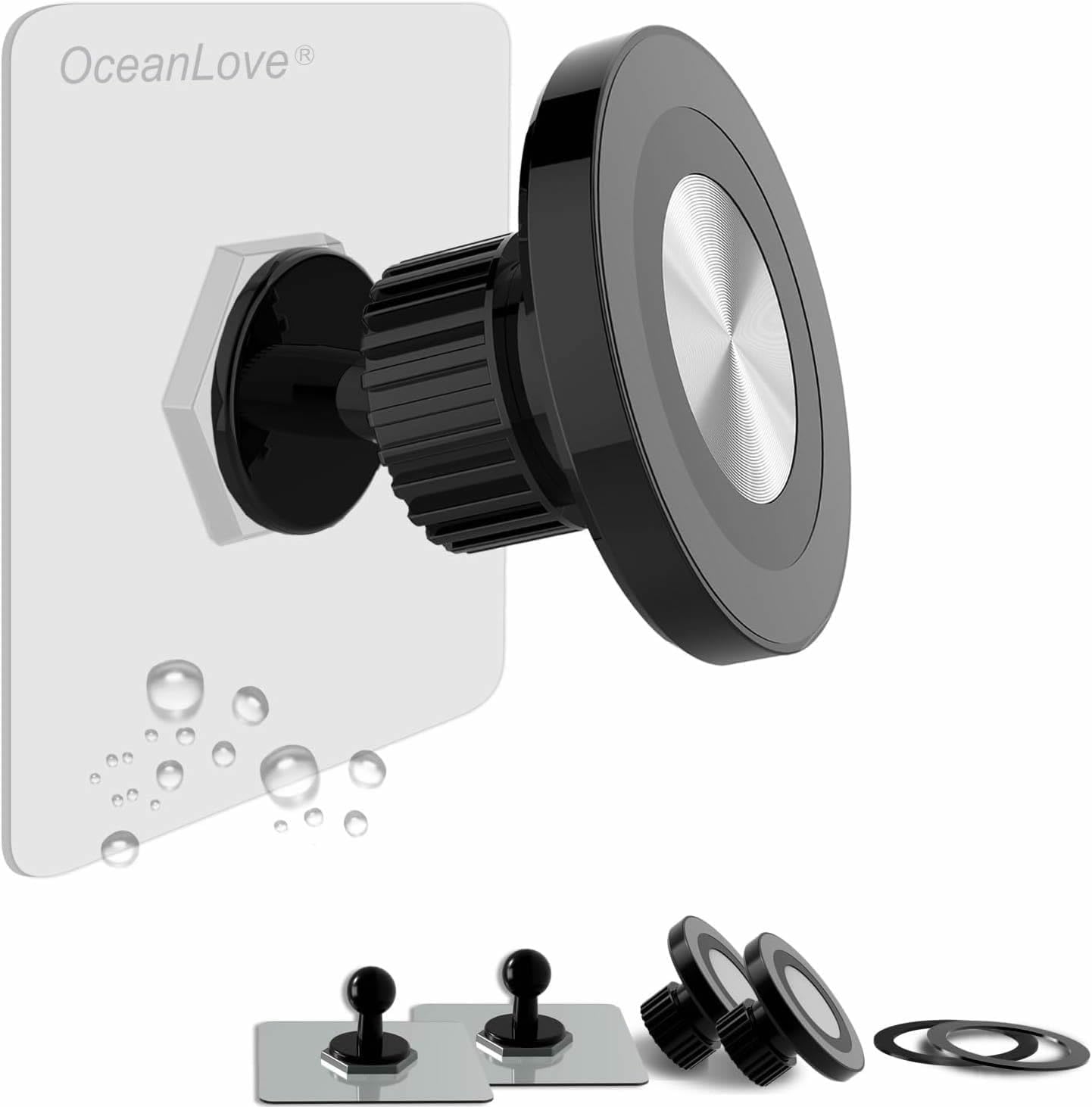 OCEANLOVE for MagSafe Wall Mount Magnetic Phone Holder, Self-Adhesive, 360 Rotatable, Waterproof, Compatible with iPhone 17/16/15/14/13/12,All Phones, Shower Mirror Car Bathroom Kitchen(Black-2PACK)