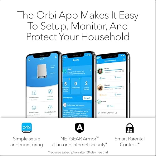 Miniatura 5 de NETGEAR Orbi Sistema WiFi 6 de malla de tres bandas para todo el hogar (RBK653) - Router con 2 extensores satélite, cobertura de hasta 6,000 pies