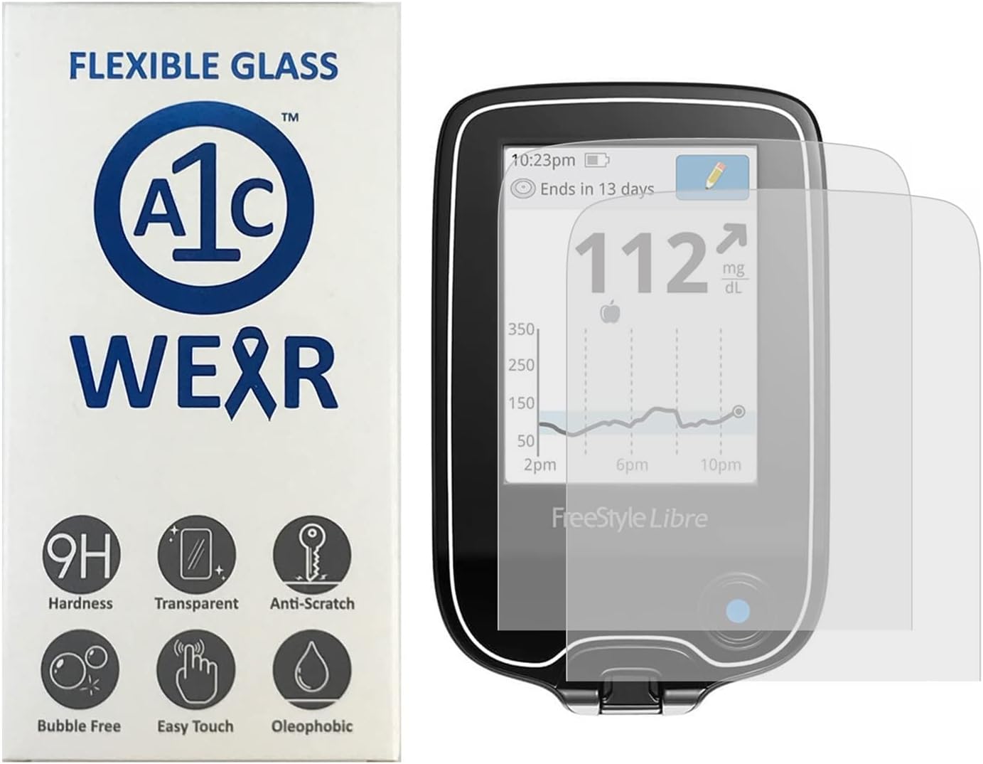 9H Flexible Glass Screen Protector for Freestyle Libre 3, 2, 14-Day, Pro, and InsuLinx Readers - Won't Crack or Chip - Anti-Scratch Anti-Fingerprint - 2 Pack