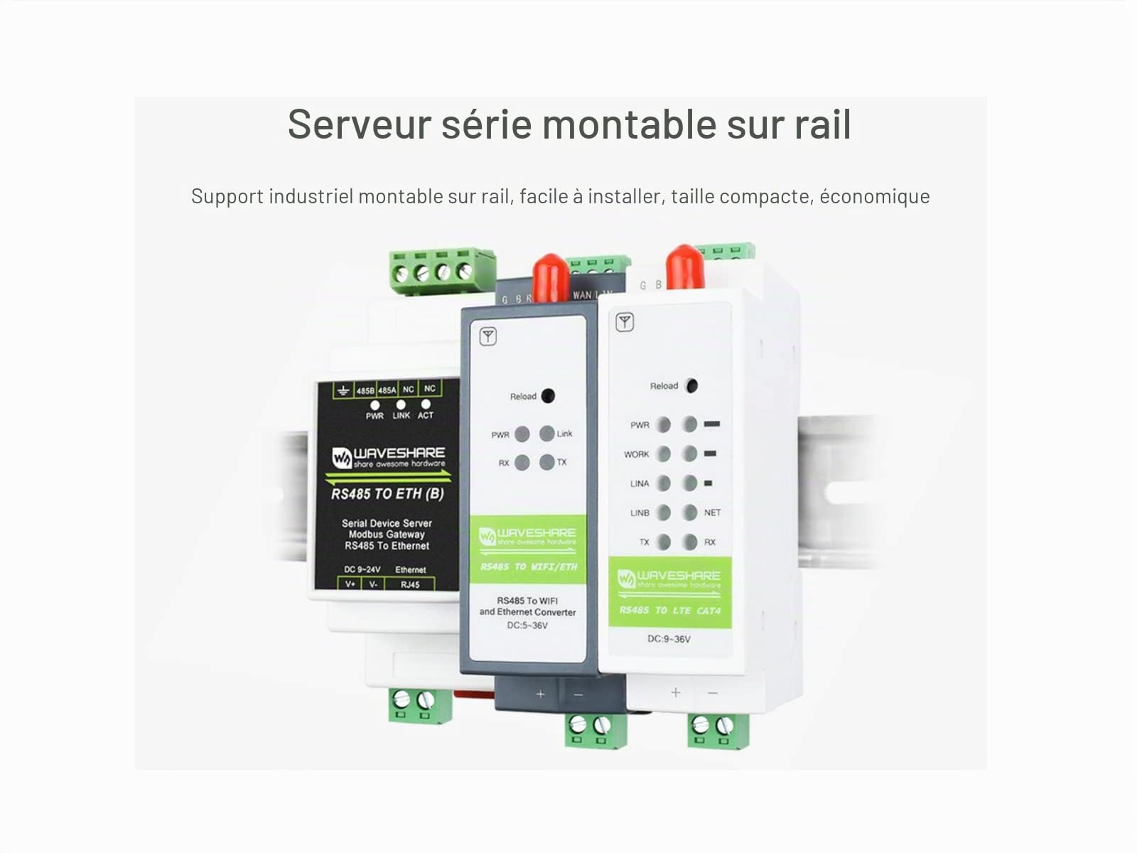 Waveshare RS485 to WiFi/Ethernet,Ethernet to WiFi Converter Module,Rail-Mount RS485 Serial Server, Modbus MQTT Gateway,300~460800 BPS Baudrate,Support TCP/UDP/ARP/ICMP/DHCP/DNS/HTTP/MQTT