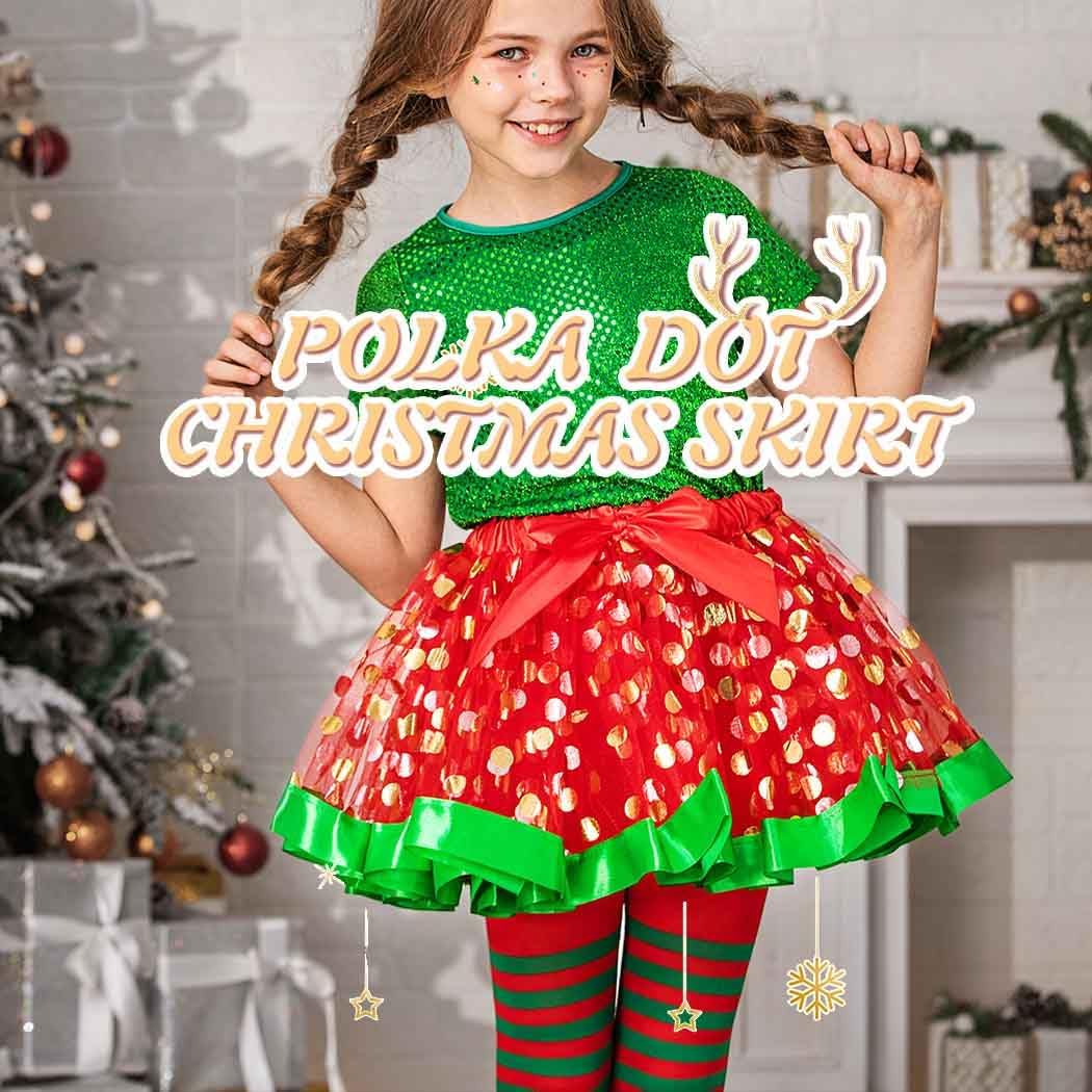 REETAN Christmas Tutu Skirt Tulle Layered Santa Tutus Festival Tutu Christmas Costume for Girls
