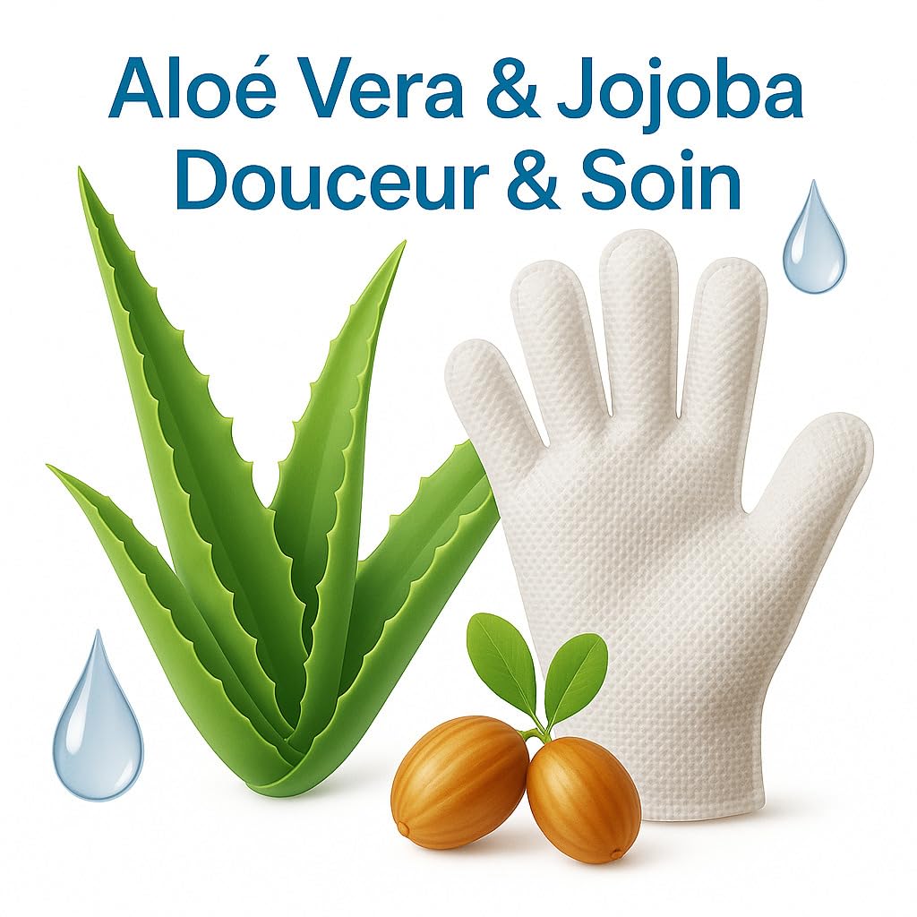 Gants Jetables Toilettage Chien Chat Petits Animaux domestiques – Lot de 12 | Gants Lavage sans Rinçage Hypoallergéniques à l’Aloé & Jojoba | Nettoie, Désodorise & Nourrit | sans Parfum – Forme Main