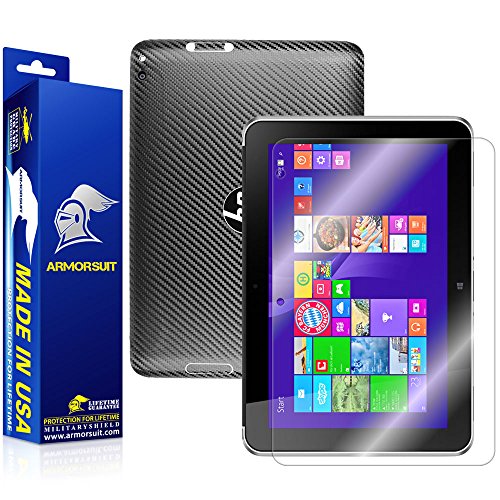 ArmorSuit MilitaryShield - HP ElitePad 1000 G2 Tablet Screen Protector + Black Carbon Fiber Full Body Skin Protector / Front Anti-Bubble Ultra HD - Extreme Clarity & Touch Responsive Shield with Lifetime Free Replacements - Retail Packaging