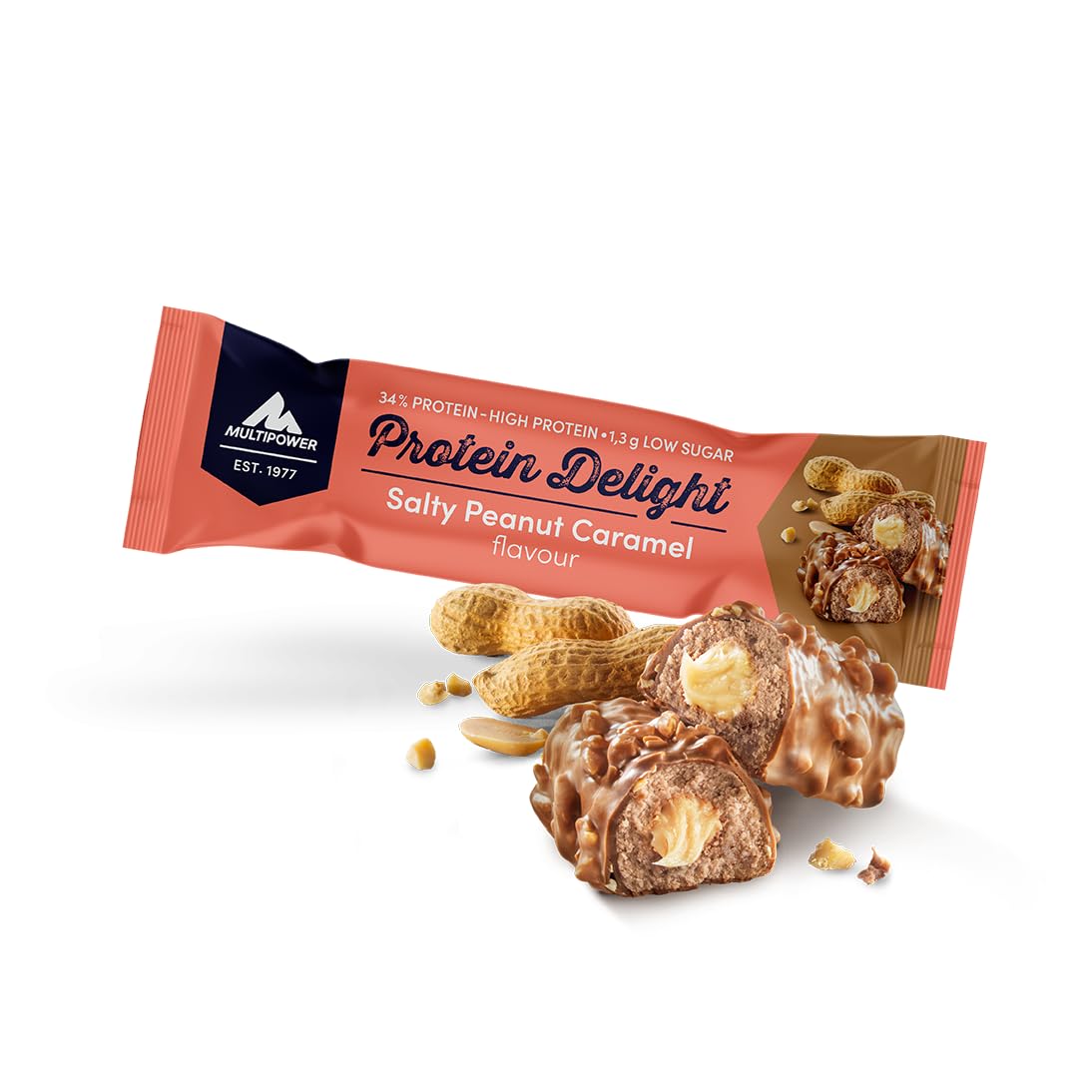 Multipower Protein Delight Eiweißriegel – 18 x 35 g Protein Riegel Box (630 g) – Leckerer Energieriegel – Salty Peanut Caramel (Packung mit 2)