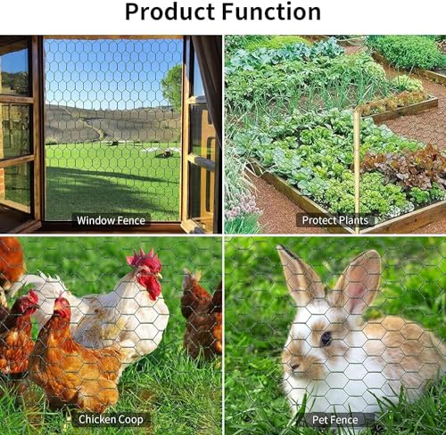 Image of Chicken Wire 16.9 in x 237 in Poultry Wire Netting Hexagonal Galvanized Mesh Garden Fence Barrier for Pet Rabbit Chicken Fencing(PVC-Coated)