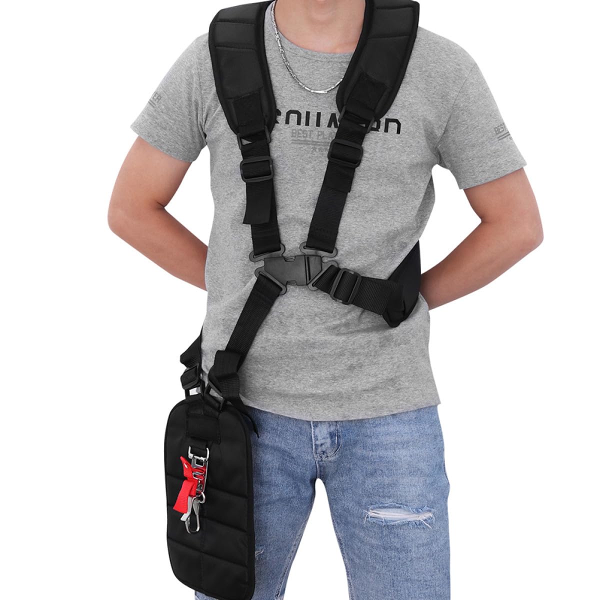 SUPVOX Hombro para Desbrozadora, Arnés Doble 2 Piezas Negro | Tejido y Acero Inoxidable, para Trimmers Cutters, Uso al Segar el Césped