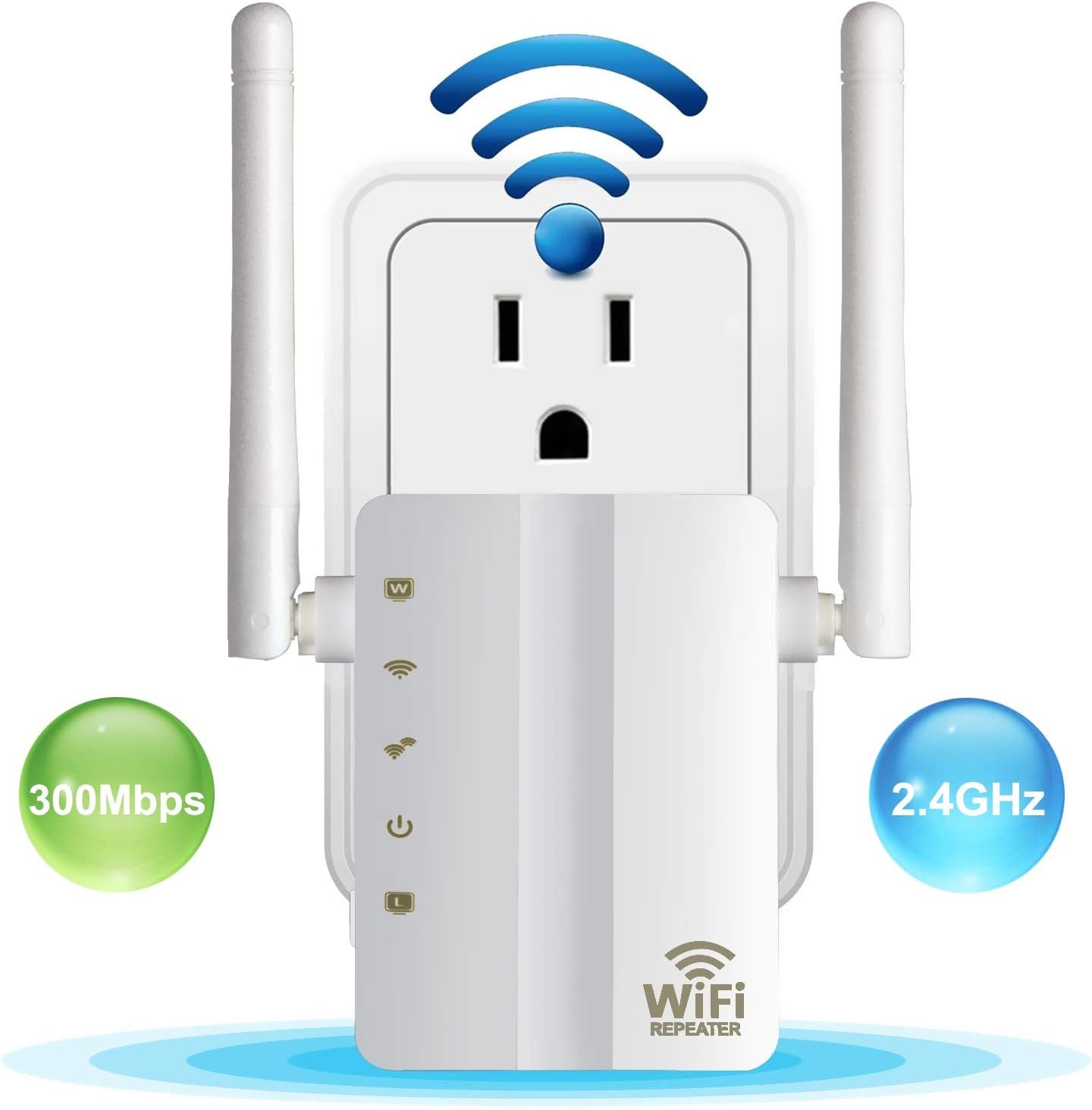 Aigital WiFi Range Extender 300 Mbps Mini Wireless WiFi Repeater Router Internet Signal Booster with WPS Function 2.4GHz Band Amplifier with High Gain Dual Antenna Covering Whole Smart Home